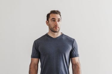 Nobull V-Neck Men's T Shirts Navy | Australia (IX4980)